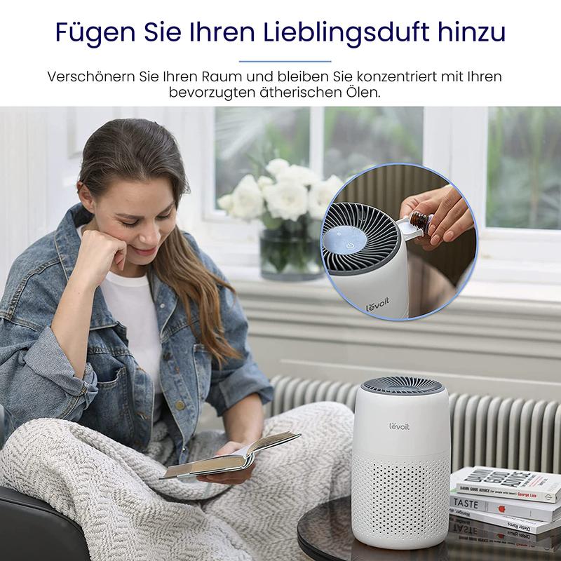 Levoit Luftreiniger Allergiker mit Aromatherapie, HEPA Luftfilter gegen Schimmel, Staub und Tierhaare bis zu 0,3 µm für Schlafzimmer, 7 Watt Energiesparend, 3 Geschwindigkeiten, Weiß, Core Mini
